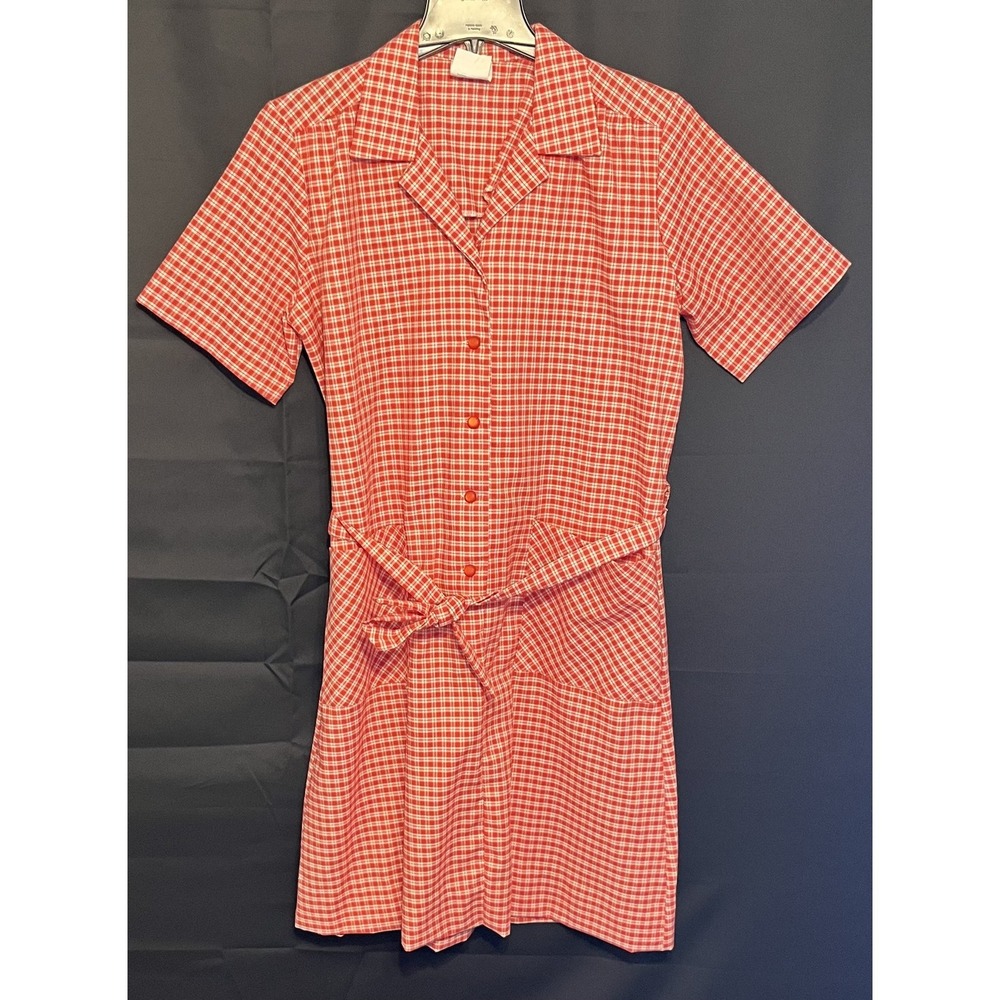 Vintage Carolina Maid Red Gingham‎ Shirt Dress Size 14 Tie Waist Cottagecore USA